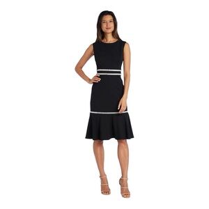 R&M Richards Black and White Sheath Midi Dress